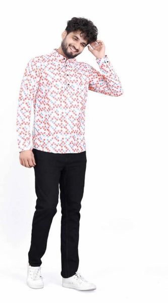 Mayawye Men's Cotton Blended Printed Full Sleeve Shortkurta (Multicolor)