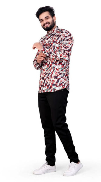 Mayawye Men's Cotton Blended Printed Full Sleeve Shortkurta (Multicolor)