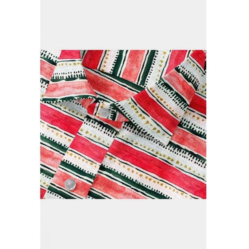 Mayawye Men's Cotton Blended Striped Full Sleeve Shirt (Red-White)