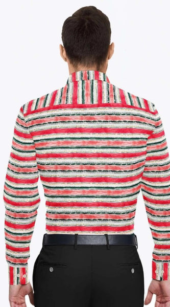 Mayawye Men's Cotton Blended Striped Full Sleeve Shirt (Red-White)