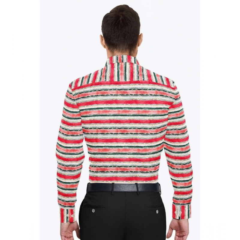 Mayawye Men's Cotton Blended Striped Full Sleeve Shirt (Red-White)