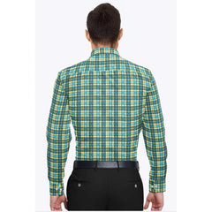 Mayawye Men's Cotton Blended Checked Full Sleeve Shirt (Green-Yellow)