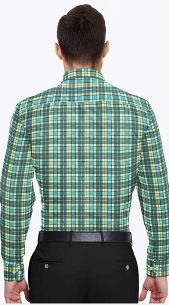 Mayawye Men's Cotton Blended Checked Full Sleeve Shirt (Green-Yellow)
