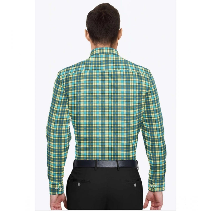 Mayawye Men's Cotton Blended Checked Full Sleeve Shirt (Green-Yellow)
