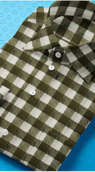 Mayawye Men's Cotton Blended Checked Full Sleeve Shirt (White-Green)