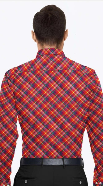 Mayawye Men's Cotton Blended Checked Full Sleeve Shirt (Red)