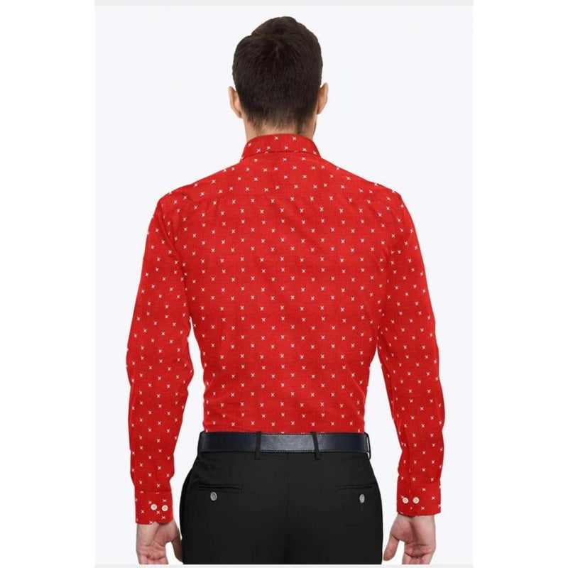 Mayawye Men's Cotton Blended Printed Full Sleeve Shirt (Red)