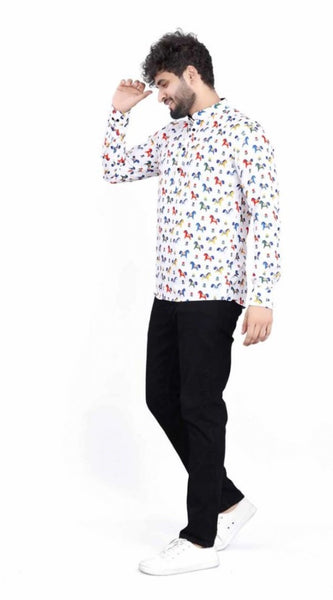 Mayawye Men's Cotton Blended Printed Full Sleeve Shortkurta (Multicolor)