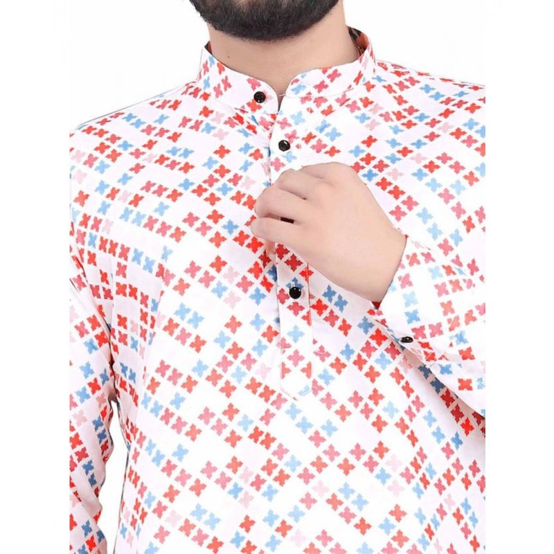 Mayawye Men's Cotton Blended Printed Full Sleeve Shortkurta (Multicolor)