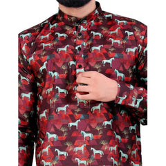Mayawye Men's Cotton Blended Printed Full Sleeve Shortkurta (Multicolor)