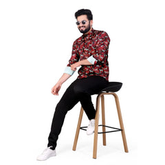 Mayawye Men's Cotton Blended Printed Full Sleeve Shortkurta (Multicolor)
