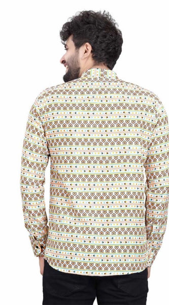 Mayawye Men's Cotton Blended Printed Full Sleeve Shortkurta (Multicolor)