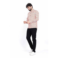 Mayawye Men's Cotton Blended Printed Full Sleeve Shortkurta (Multicolor)