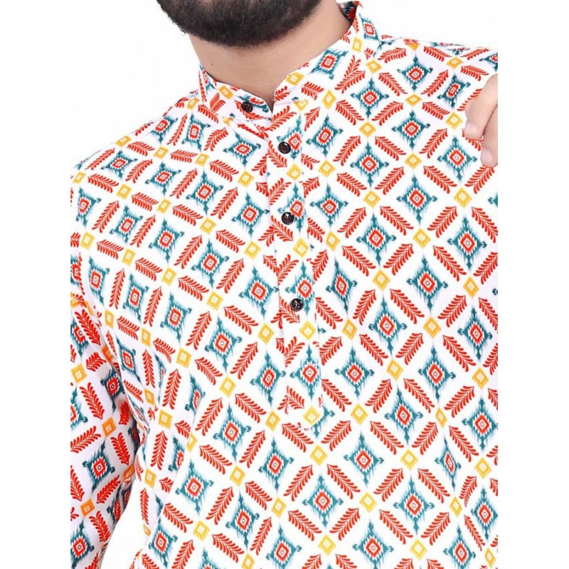 Mayawye Men's Cotton Blended Printed Full Sleeve Shortkurta (Multicolor)