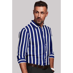 Mayawye Men's Cotton Blended Striped Full Sleeve Shirt (White-Blue)