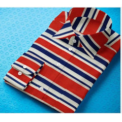 Mayawye Men's Cotton Blended Striped Full Sleeve Shirt (Red-Blue)