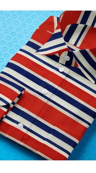 Mayawye Men's Cotton Blended Striped Full Sleeve Shirt (Red-Blue)