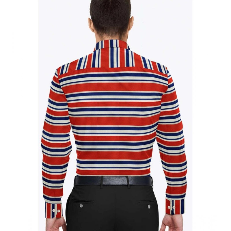 Mayawye Men's Cotton Blended Striped Full Sleeve Shirt (Red-Blue)