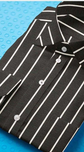 Mayawye Men's Cotton Blended Striped Full Sleeve Shirt (Black-White)