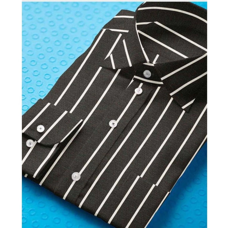 Mayawye Men's Cotton Blended Striped Full Sleeve Shirt (Black-White)