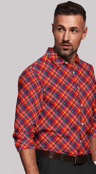 Mayawye Men's Cotton Blended Checked Full Sleeve Shirt (Red)