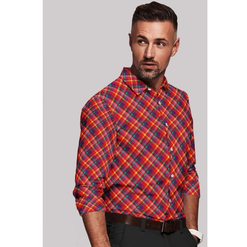 Mayawye Men's Cotton Blended Checked Full Sleeve Shirt (Red)