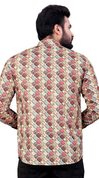 Mayawye Men's Cotton Blended Printed Full Sleeve Shortkurta (Multicolor)