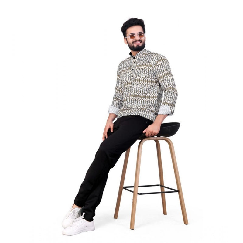Mayawye Men's Cotton Blended Printed Full Sleeve Shortkurta (Multicolor)