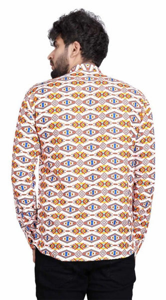 Mayawye Men's Cotton Blended Printed Full Sleeve Shortkurta (Multicolor)