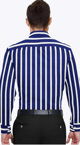 Mayawye Men's Cotton Blended Striped Full Sleeve Shirt (White-Blue)