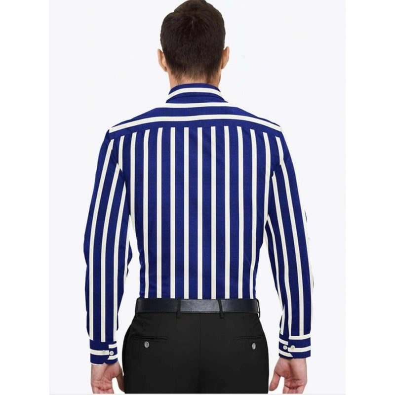 Mayawye Men's Cotton Blended Striped Full Sleeve Shirt (White-Blue)