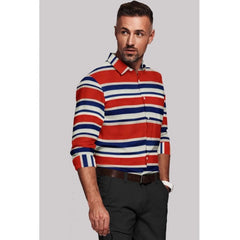 Mayawye Men's Cotton Blended Striped Full Sleeve Shirt (Red-Blue)
