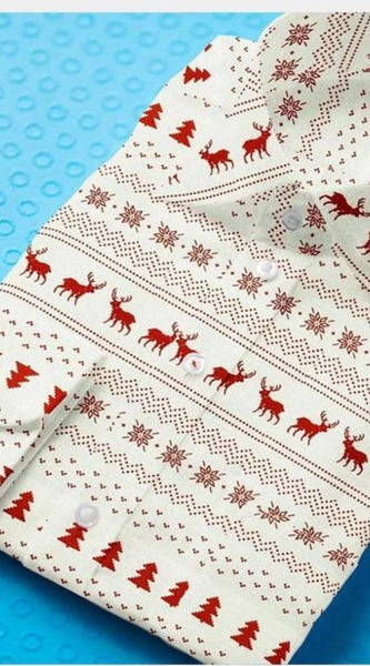 Mayawye Men's Cotton Blended Printed Full Sleeve Shirt (White-Red)