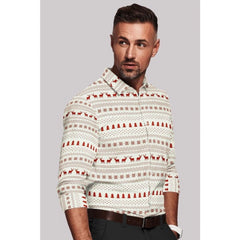 Mayawye Men's Cotton Blended Printed Full Sleeve Shirt (White-Red)