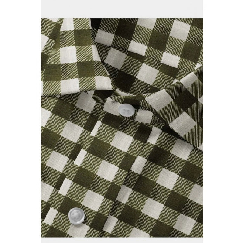 Mayawye Men's Cotton Blended Checked Full Sleeve Shirt (White-Green)