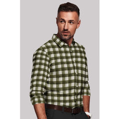 Mayawye Men's Cotton Blended Checked Full Sleeve Shirt (White-Green)