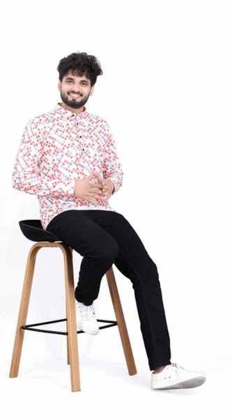 Mayawye Men's Cotton Blended Printed Full Sleeve Shortkurta (Multicolor)