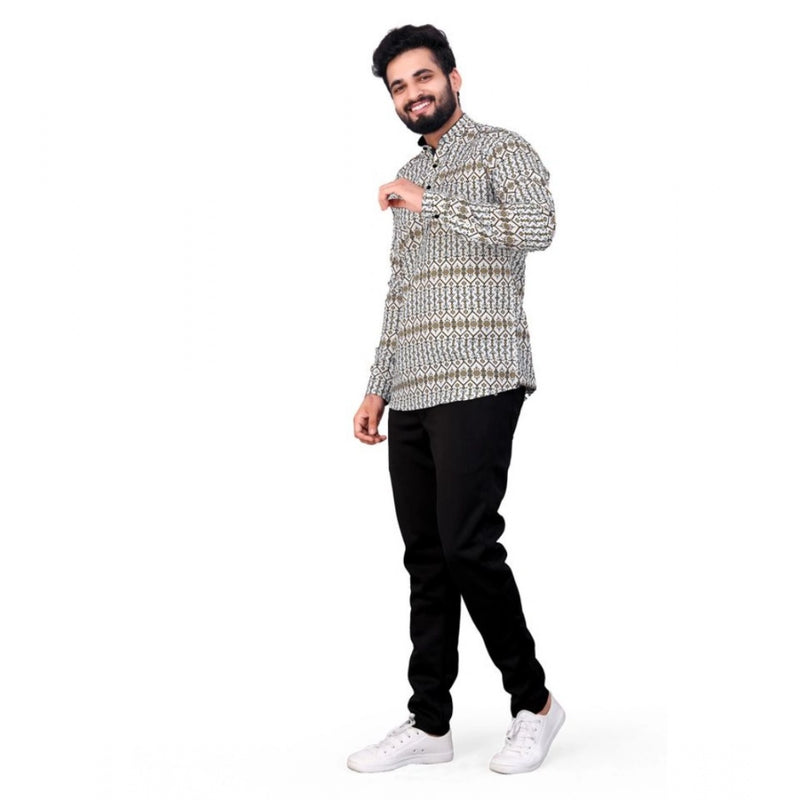 Mayawye Men's Cotton Blended Printed Full Sleeve Shortkurta (Multicolor)