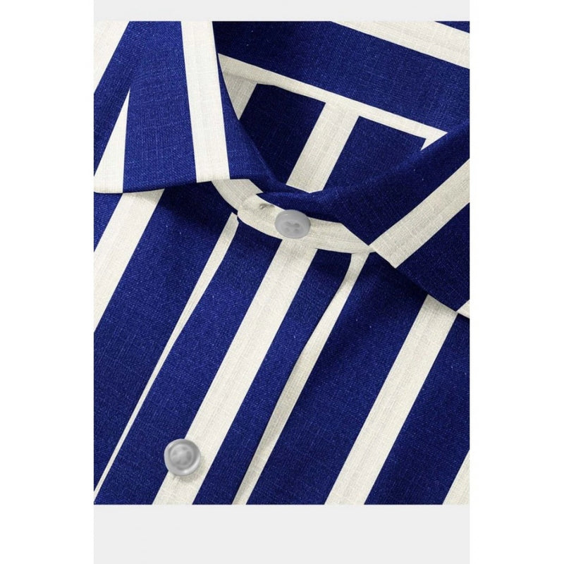 Mayawye Men's Cotton Blended Striped Full Sleeve Shirt (White-Blue)