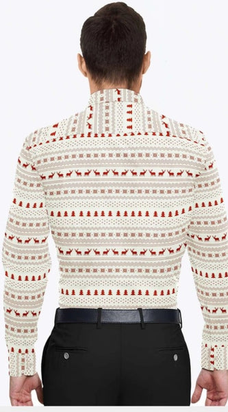 Mayawye Men's Cotton Blended Printed Full Sleeve Shirt (White-Red)