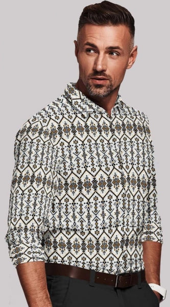 Mayawye Men's Cotton Blended Printed Full Sleeve Shirt (Multicolor)