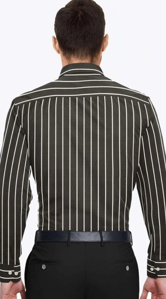 Mayawye Men's Cotton Blended Striped Full Sleeve Shirt (Black-White)