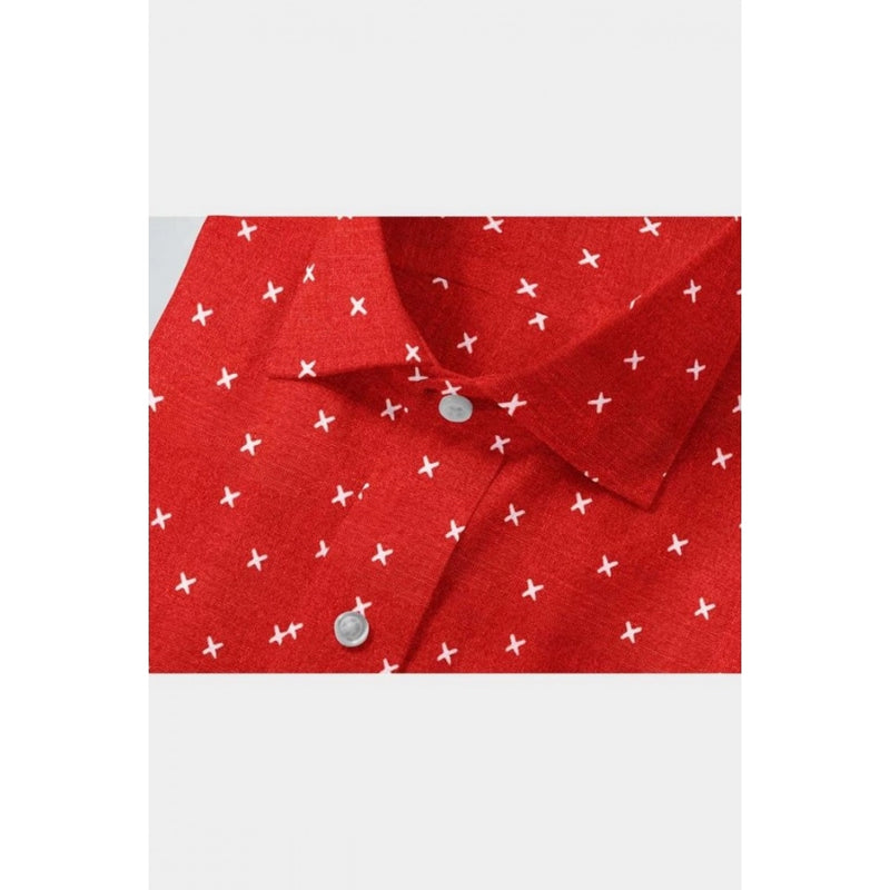 Mayawye Men's Cotton Blended Printed Full Sleeve Shirt (Red)