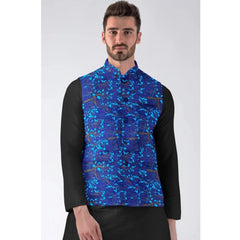Mayawye Men's Jacquard Printed Full Sleeve Waistcoat (Blue)