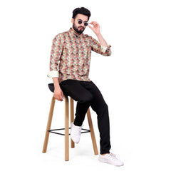Mayawye Men's Cotton Blended Printed Full Sleeve Shortkurta (Multicolor)