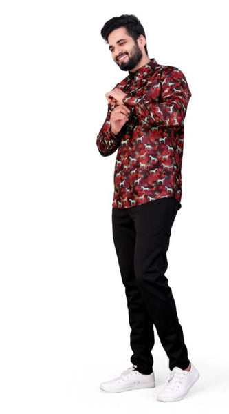 Mayawye Men's Cotton Blended Printed Full Sleeve Shortkurta (Multicolor)