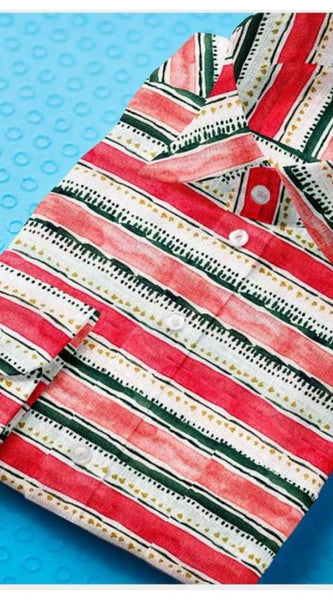 Mayawye Men's Cotton Blended Striped Full Sleeve Shirt (Red-White)