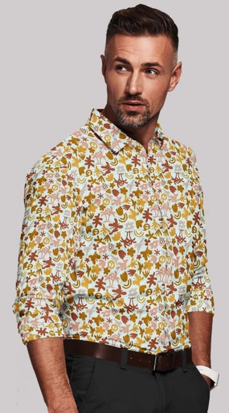 Mayawye Men's Cotton Blended Printed Full Sleeve Shirt (Multicolor)