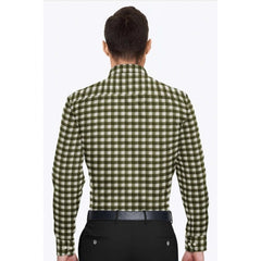 Mayawye Men's Cotton Blended Checked Full Sleeve Shirt (White-Green)