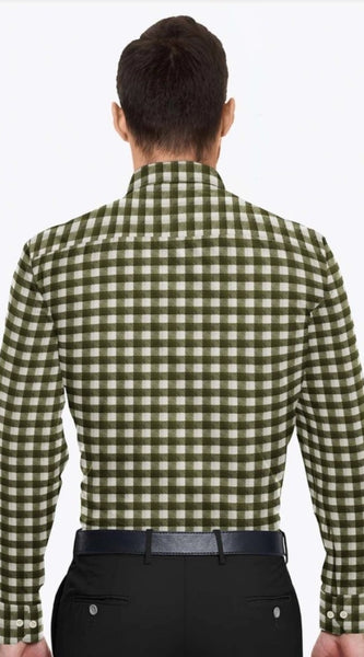 Mayawye Men's Cotton Blended Checked Full Sleeve Shirt (White-Green)